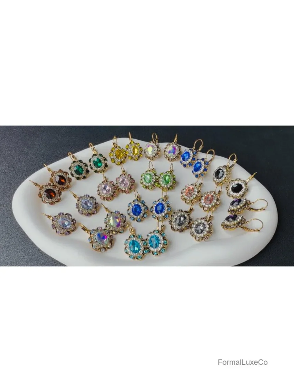 Handmade Bohemian Gold Sparkly Crystal Round Flower Leverback Dangle Drop